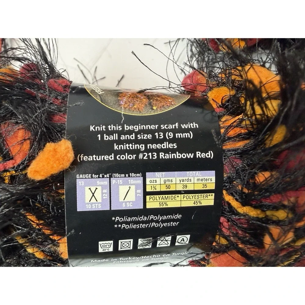 Lion Brand Fancy Fur Yarn Jungle Print 273 yds Black Orange Red Lot 8 Halloween